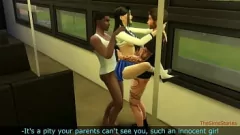Abspielen Sims 4: Wilder japanischer College-Dreier in öffentlichen Verkehrsmitteln – hart befummelt und gefickt