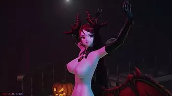 再生 【mmd】ハロウィンスペシャル！サキュバスはあなたのために踊り、彼女の奴隷とセックスします（nsfwバージョン）