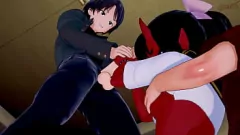 Afspelen Meru de Succubus, de duivelse babe met grote tieten, wordt ruw geneukt in een trio met twee jongens, bedekt met sperma van pijpbeurt tot creampie